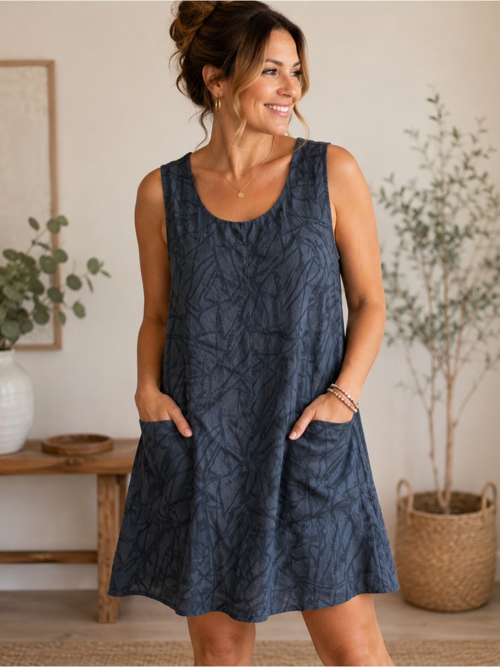 Chalet Et Cei Gray Linen Midi Dress With Pockets Lagenlook Artsy Large